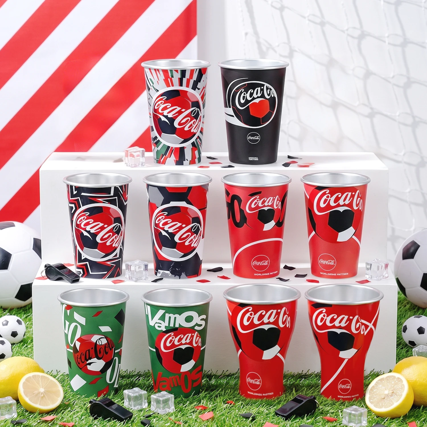Tazas de Cerveza de Aluminio con Forma de Balón de Fútbol para Bebidas Frías, 450 ml, Reutilizables, para Cola, Cerveza, Agua, Jugo, Uso en Exteriores, Campamentos y Fiestas