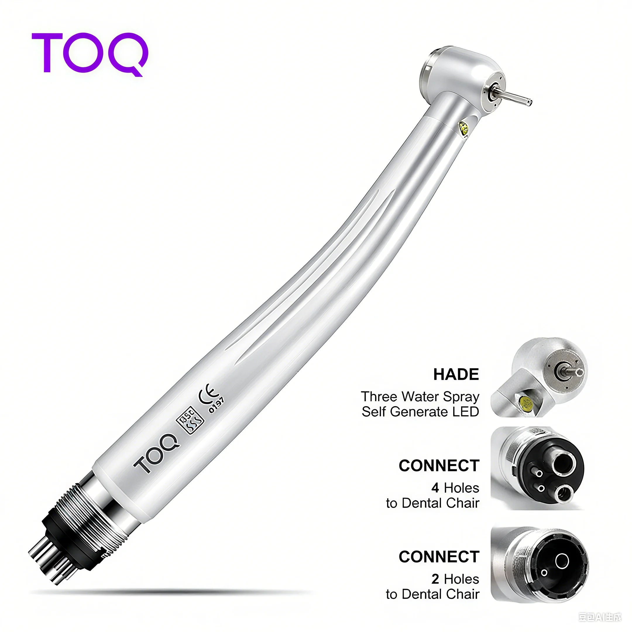 Pieza de mano LED de alta velocidad con luz, 2 orificios, 4 orificios, pulverizador de agua, rodamiento de cerámica dental, rotor de turbina