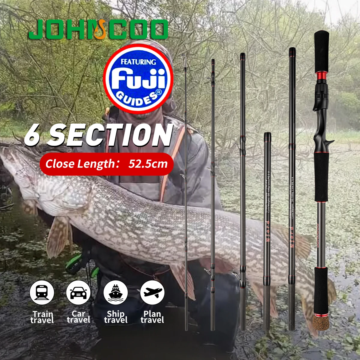 Caña de pescar de viaje para juego grande 2,1 m 2,28 m caña de pescar de fundición caña JerkBait 5 secciones