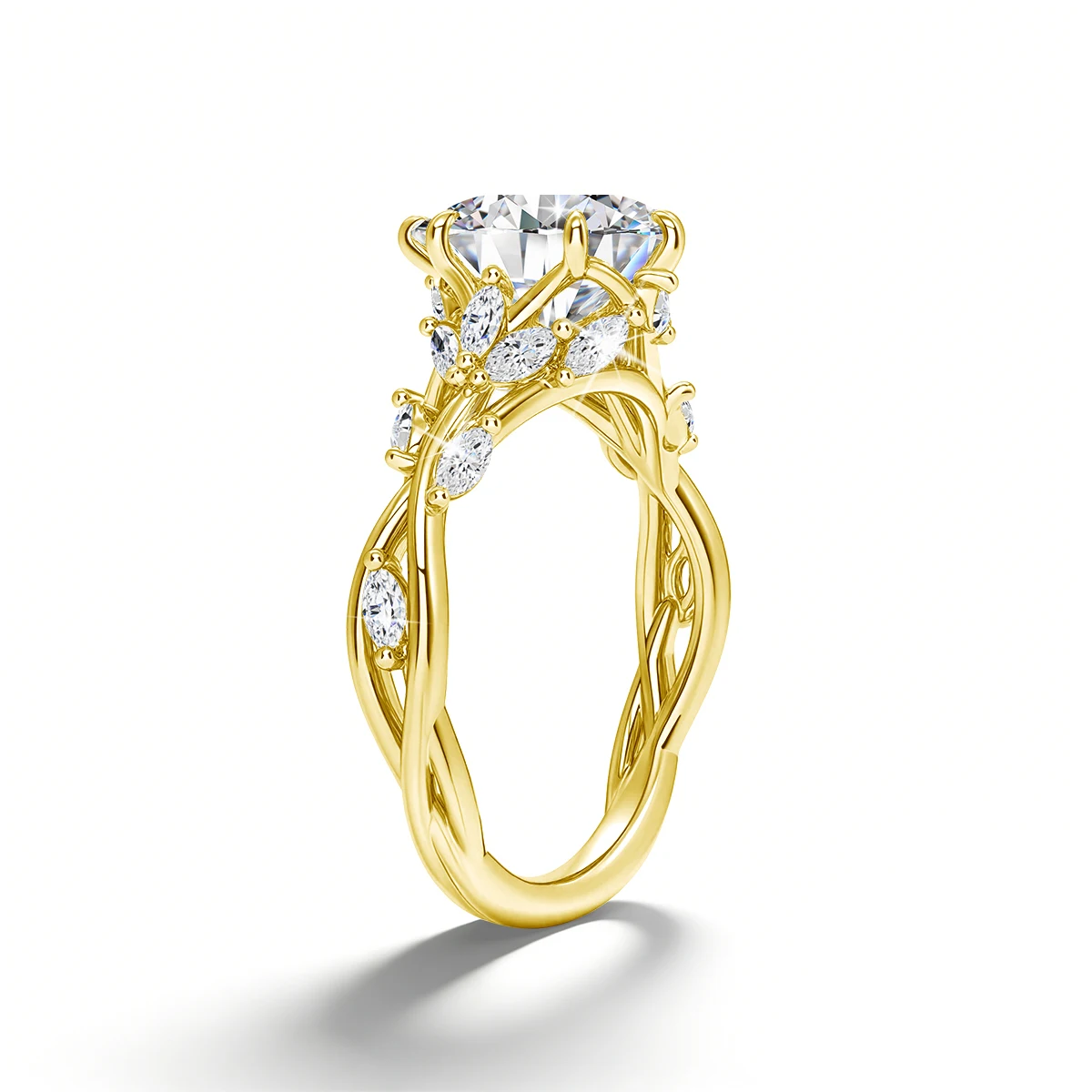 Anillo de Compromiso de Oro Real de 14K con Moissanita de 3CT, Corte Marquesa, Certificado GRA, Inspirado en la Naturaleza, Au585, para Mujer