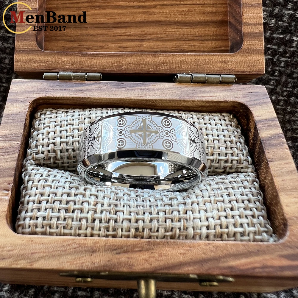 MenBand 6/8mm hombres y mujeres boda anillo de tungsteno tallado láser complejo patrón cruzado cúpula pulido ajuste cómodo