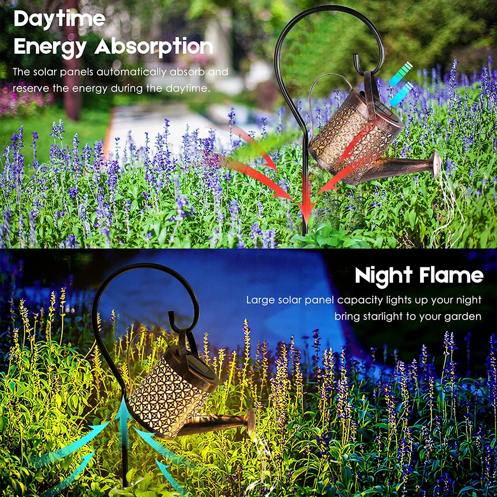 Luz Solar para regadera, linterna colgante impermeable para decoración de jardín, lámpara Retro de Metal para mesa al aire libre, Patio y césped
