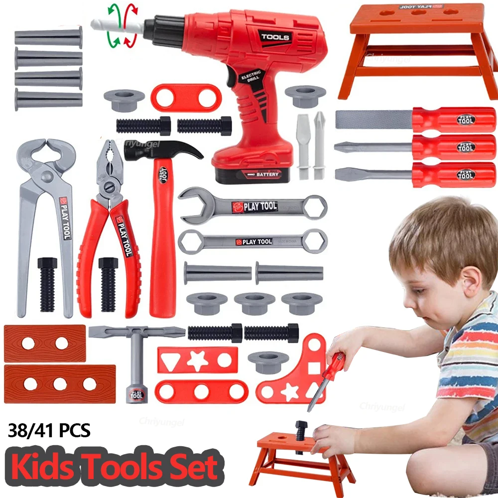 Juego de Herramientas de Juguete de 38/42 Piezas, Kit de Reparación de Juguete para Niños, Juguetes de Construcción de Plástico con Destornilladores para Niños Pequeños, Niños y Niñas