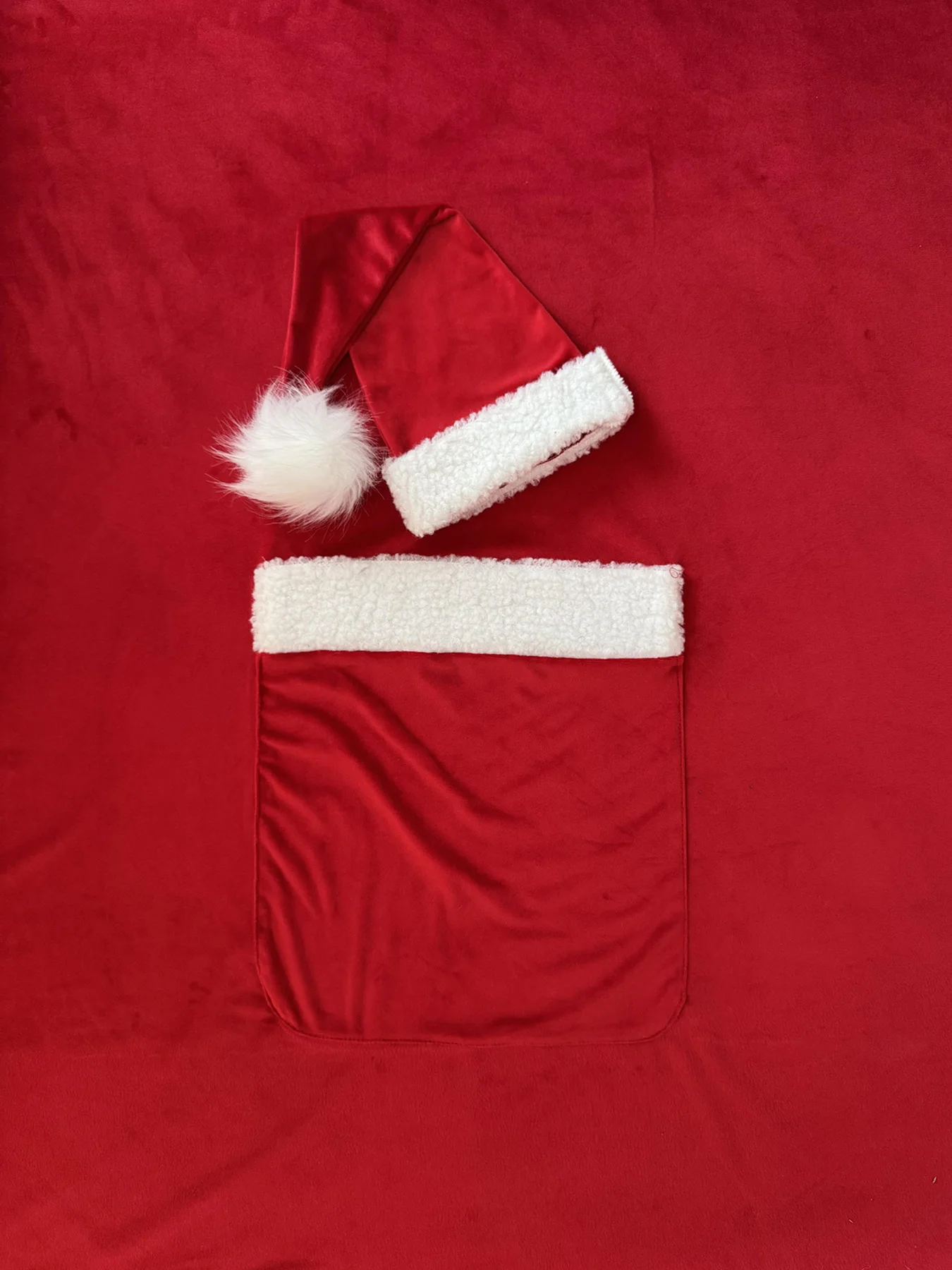 Conjunto de ropa de fotografía para recién nacido, sombrero de Navidad + tela de fondo de bolsillo, 2 uds., accesorio de utilería para fotografía de bebé, traje de Papá Noel
