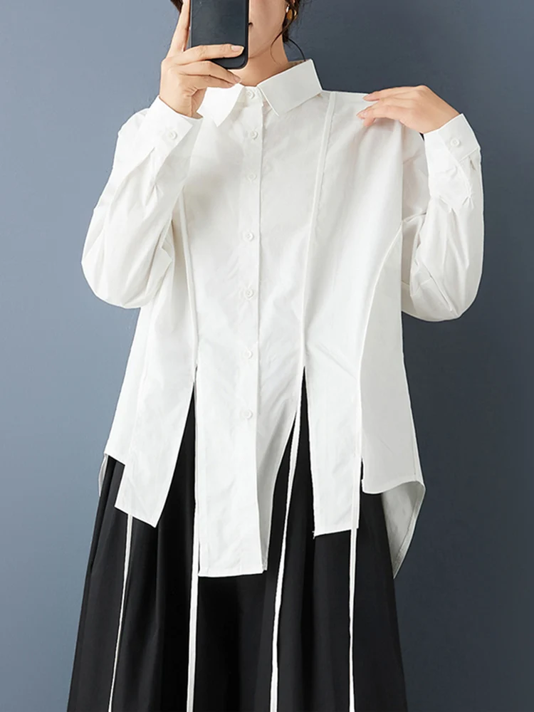 Camisa Blanca Vintage Asimétrica de Gran Tamaño para Mujer, Nueva Blusa Coreana Informal de Manga Larga, Ropa de Primavera y Otoño 2026