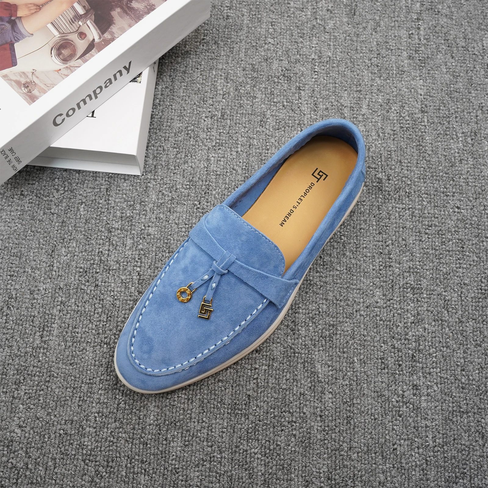 Nuevos Zapatos Casuales de Lujo para Mujer con Punta Redonda, Superficie de Cachemira, Antideslizantes, para Conducir, Color Sólido, Decoración Metálica, Mocasines