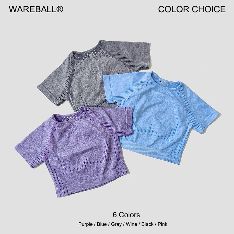Camiseta de Yoga sin costuras para mujer, Top corto de manga corta para Fitness, Tops de entrenamiento, ropa de gimnasio para mujer, camisetas deportivas para correr, ropa deportiva