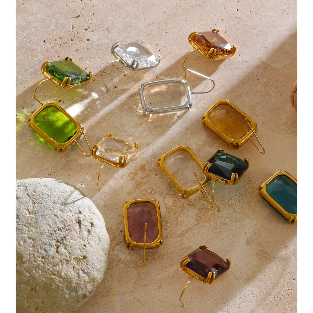 Pendientes de Acero Inoxidable Yhpup con Cristal K9 Rectangular, Multicolor, Brillantes, Transparentes, Exquisitos, Regalo de Joyería Estética