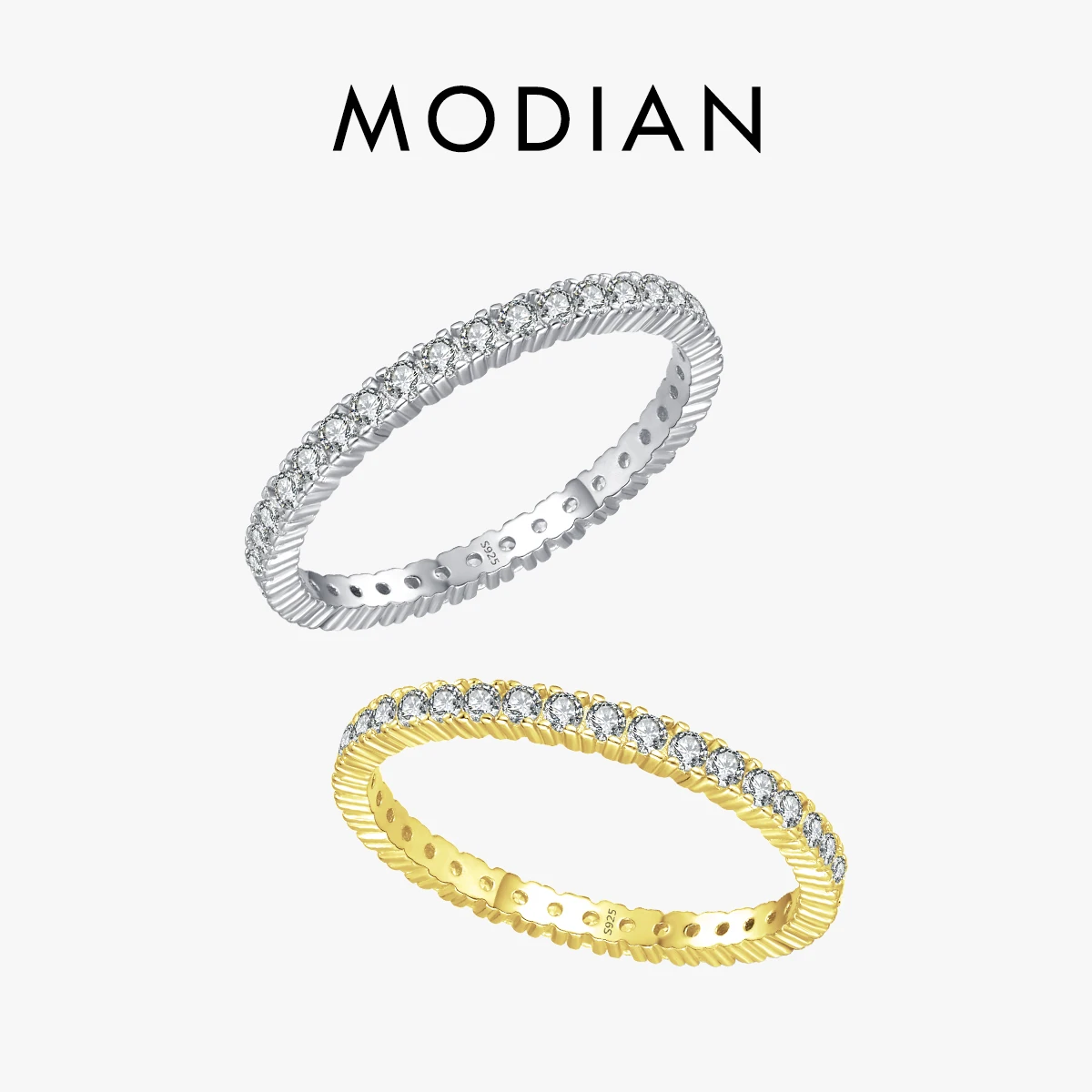 Anillo de compromiso de boda MODIAN de Plata de Ley 925 con circonita brillante clásica, anillo de novia de promesa para mujer, regalo de joyería fina