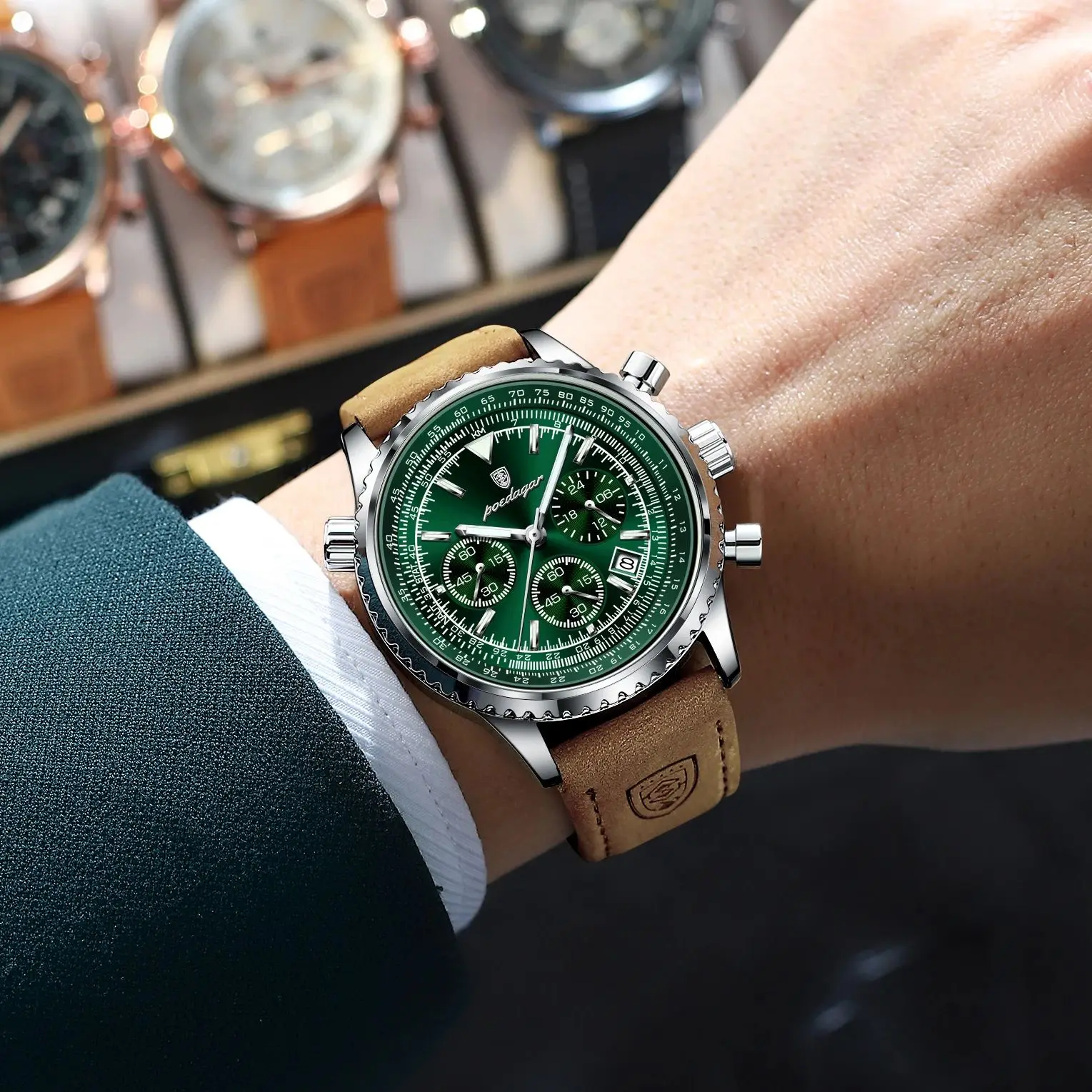 Reloj de Pulsera POEDAGAR para Hombre de Negocios, Resistente al Agua, Luminoso, con Fecha, Cronógrafo, Deportivo, de Cuero, de Cuarzo, a la Moda