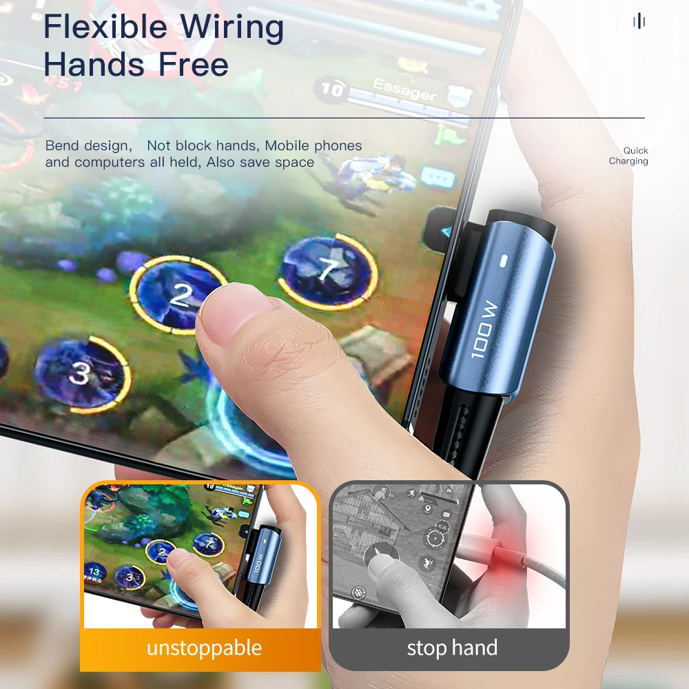 Essager-Cable USB tipo C a USB C de 100W, ángulo de 90 grados para iPad, MacBook Pro, Xiaomi, Samsung, Huawei, carga rápida, Cable de fecha tipo C