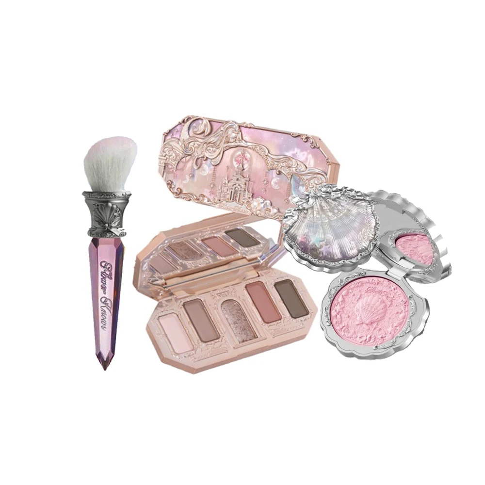 Flower Knows-paleta de sombra de ojos con purpurina, serie Moonlight Mermaid, joyería de concha de alto pigmento, juego de brochas de maquillaje para colorete, acabado mate