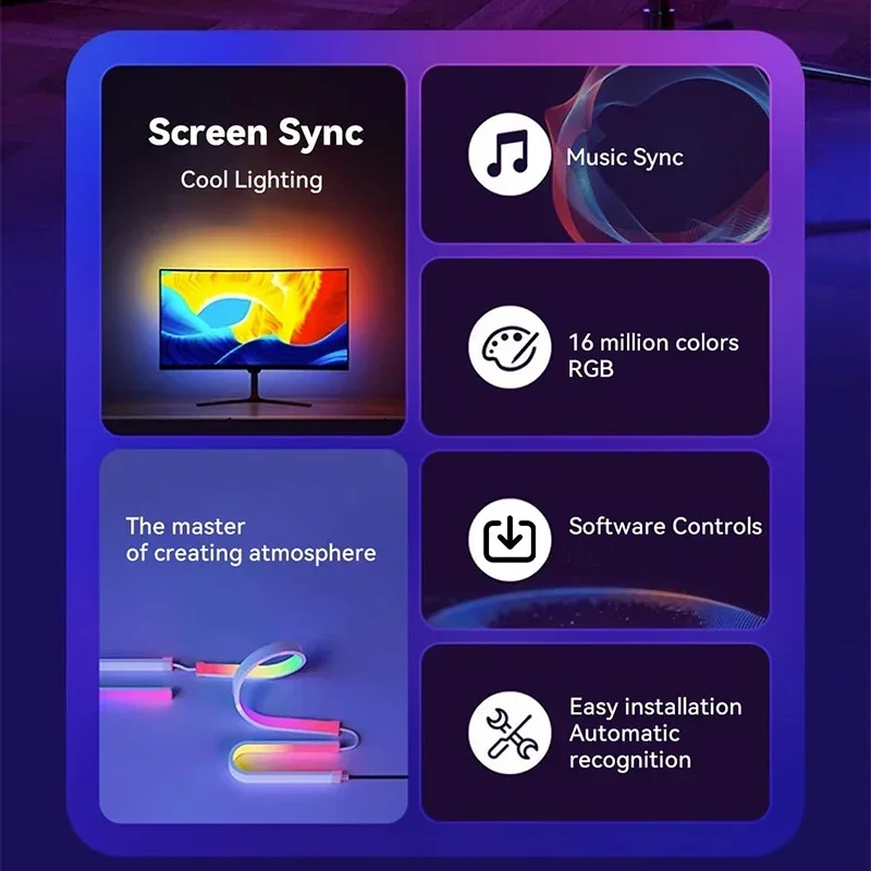 Pantalla de PC ambiental inteligente, sincronización de Monitor de ordenador, retroiluminación, tira de luz LED, Color RGB, juego DIY, lámpara de decoración de ambiente festivo