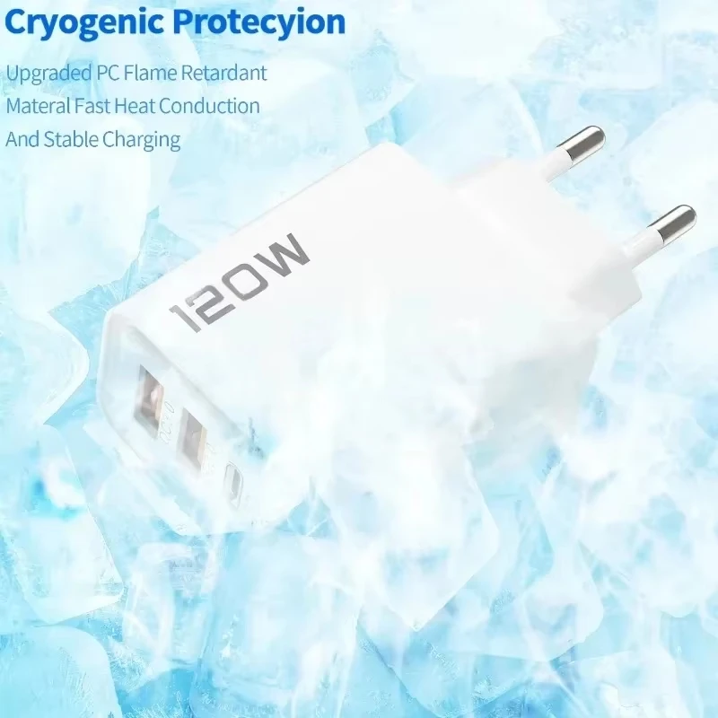 Estación de carga rápida USB C de 4 puertos y 120W, adaptador de pared PD QC3.0, cable de datos para iPhone, Samsung, Xiaomi, Huawei, enchufe EU, US, UK, para viajes