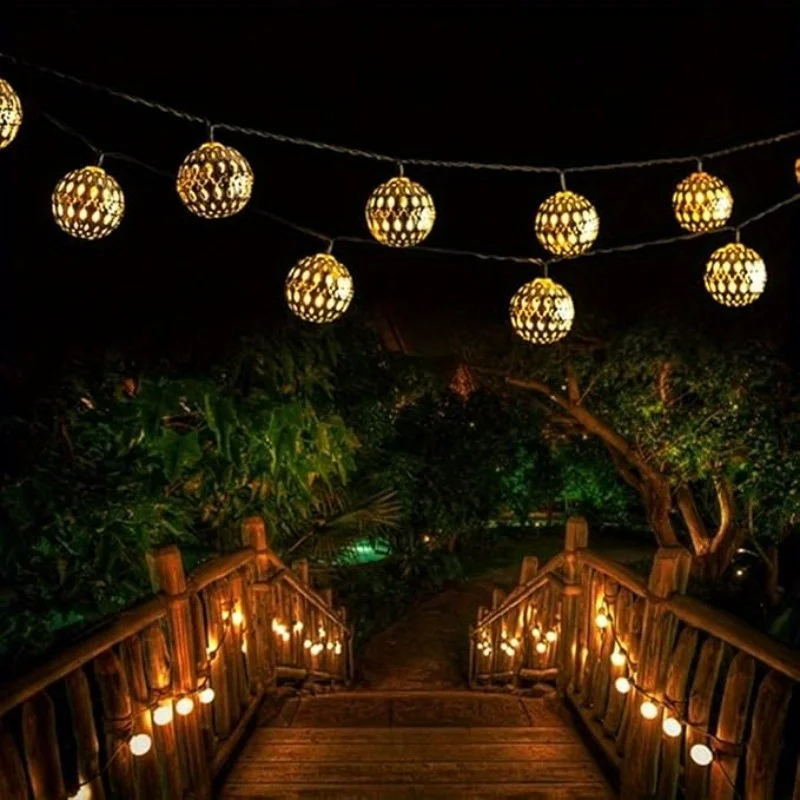 50/ 30/ 20 LED bola marroquí luces de cadena alimentadas por energía Solar impermeables 8 modos para jardín al aire libre boda fiesta Navidad decoración de Halloween