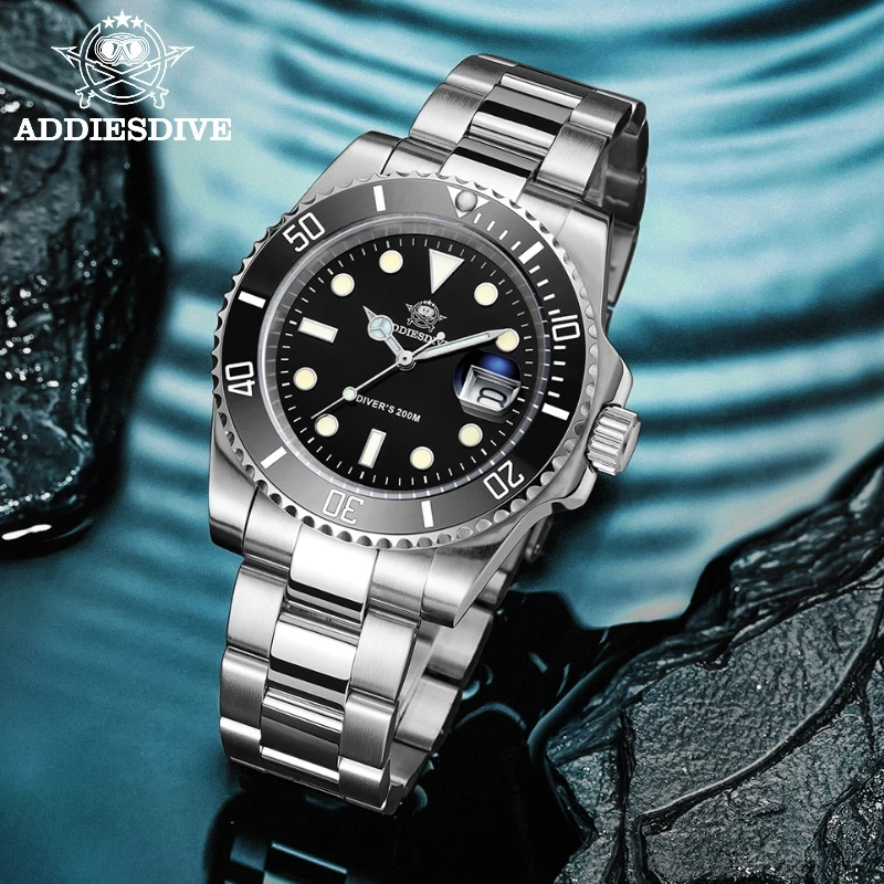 Reloj de Cuarzo Clásico ADDIESDIVE para Hombre, de Negocios y Ocio, Resistente al Agua 200m, Acero Inoxidable 316L, Deportivo, con Luz Nocturna, para Buceo