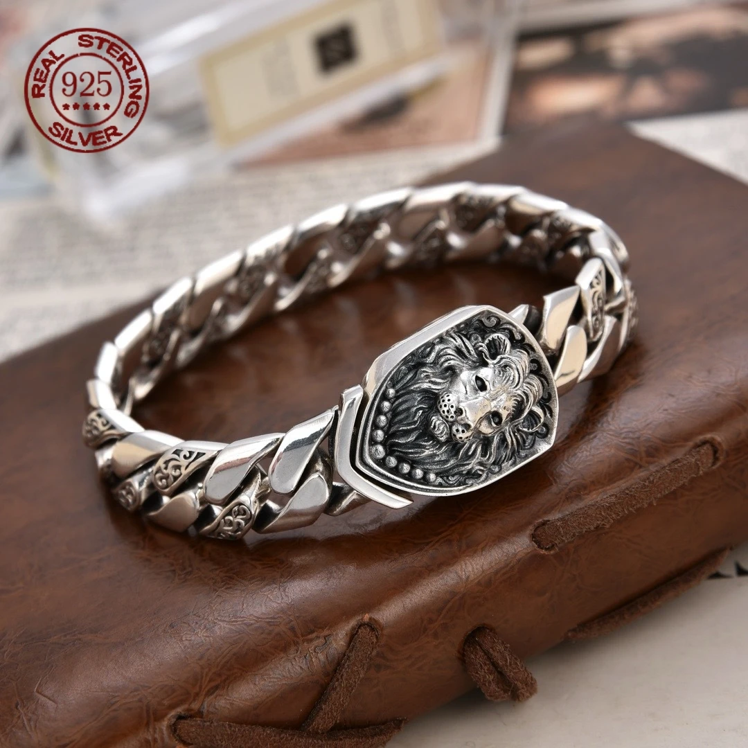 Precio de fábrica S925 pulsera de plata esterlina dominante pulsera de tanque de León espléndido joyería vintage de moda regalo exquisito