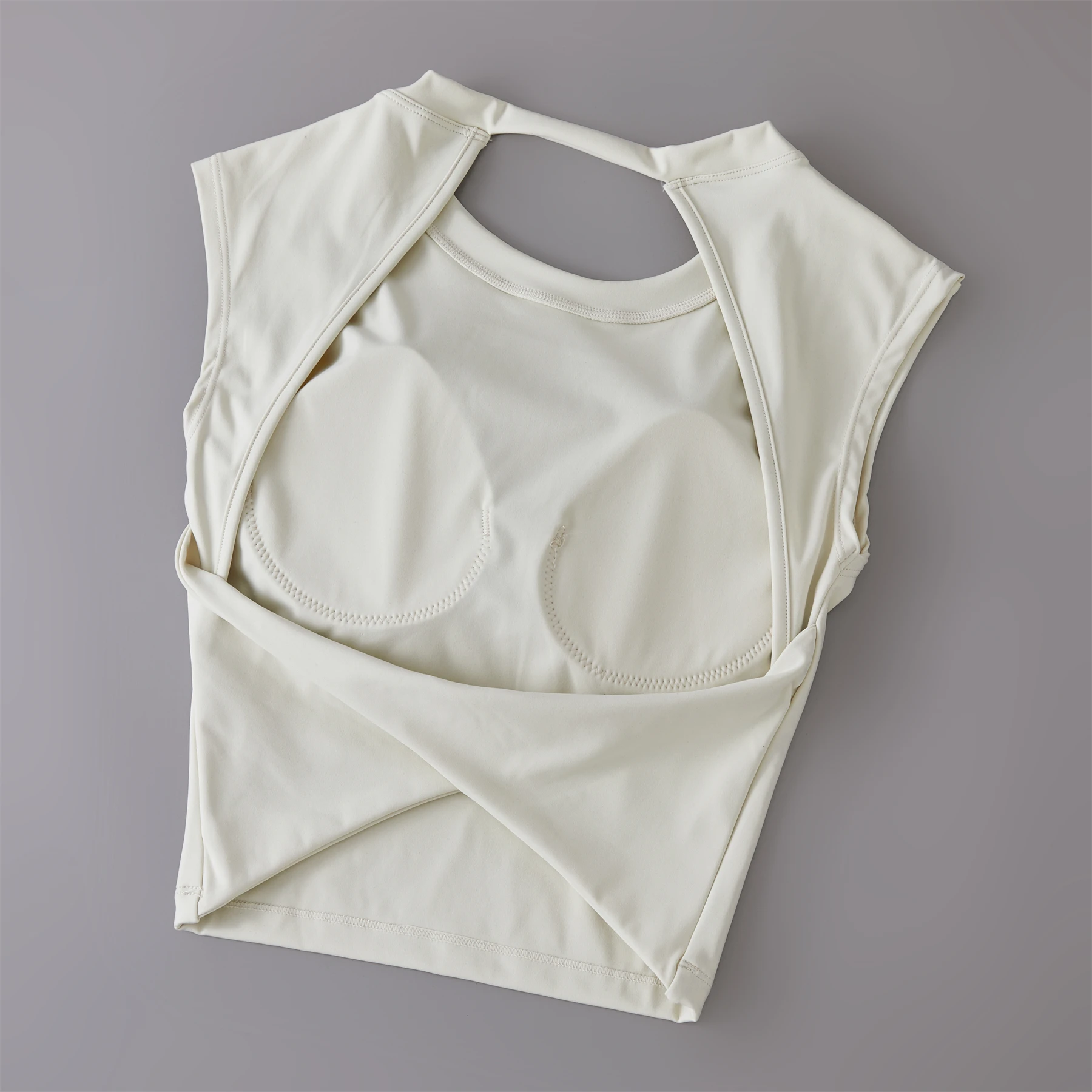 Camiseta deportiva corta con espalda descubierta para mujer, Camiseta deportiva de manga corta con almohadilla fija para el pecho, Tops de Yoga sexys, chaleco de Fitness adelgazante de cintura