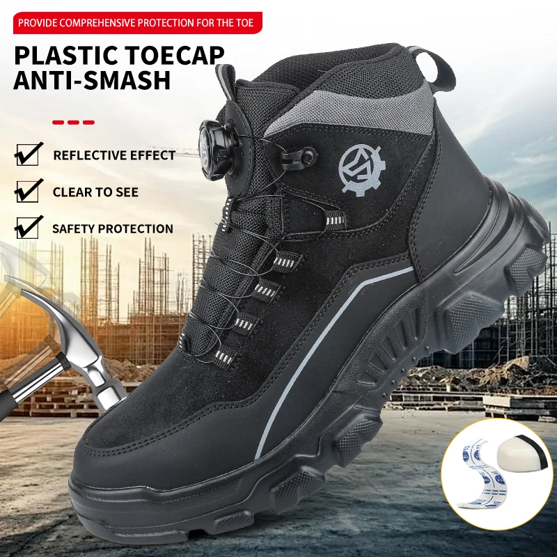 Zapatos de Seguridad de Caña Alta con Hebilla Giratoria, Resistentes a Impactos y a Pinchazos, Aptos para Trabajo, Protección Laboral, Manipulación