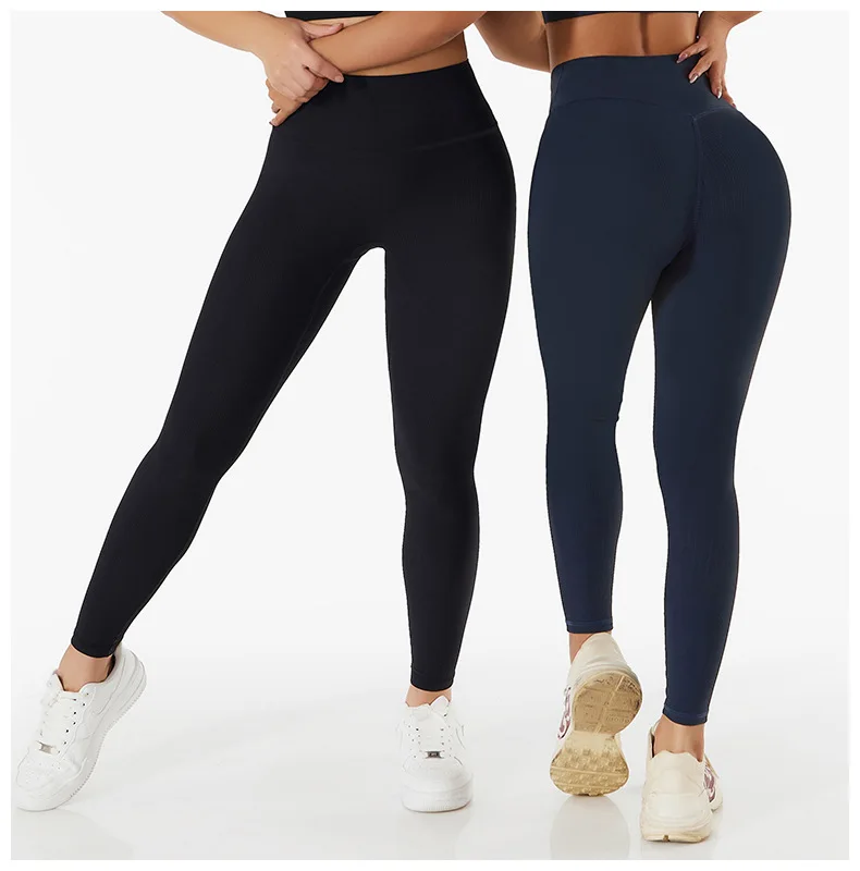 Nuevos pantalones de Yoga acanalados sin costuras, mallas deportivas de cintura alta para gimnasio, mallas deportivas para mujer, mallas para correr con Control de barriga