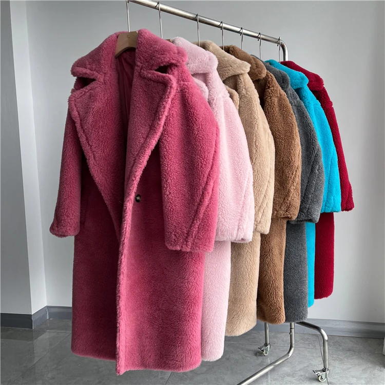 Chaqueta de invierno para mujer, abrigo largo, tela tejida de lana, ropa de abrigo gruesa y cálida, ropa de calle de moda de gran tamaño, abrigos de oso de peluche