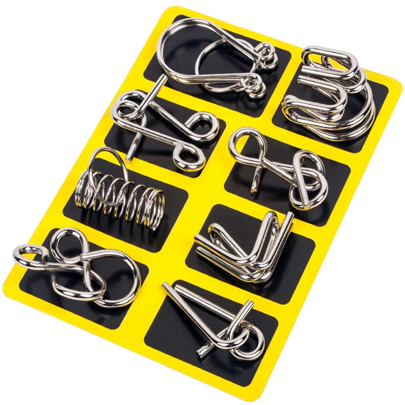 8 unids/set Metal Montessori rompecabezas alambre IQ capacidad lógica entrenamiento alivio del estrés juguete para niños adultos juguete educativo para aliviar