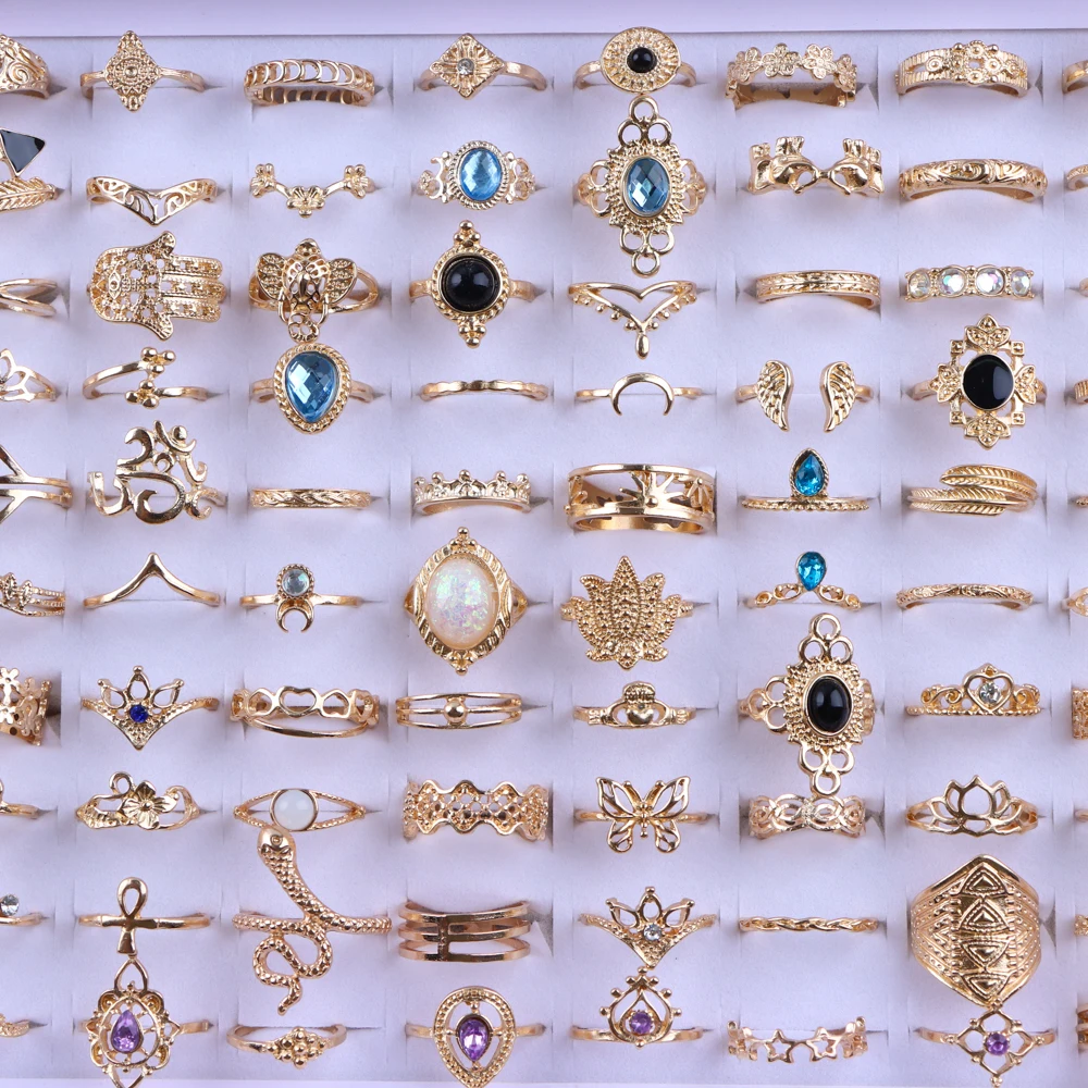 20 unids/lote Vintage Bohemia geometría flores hoja anillos para mujeres encanto mezcla estilo Color joyería de moda accesorios de regalo al por mayor