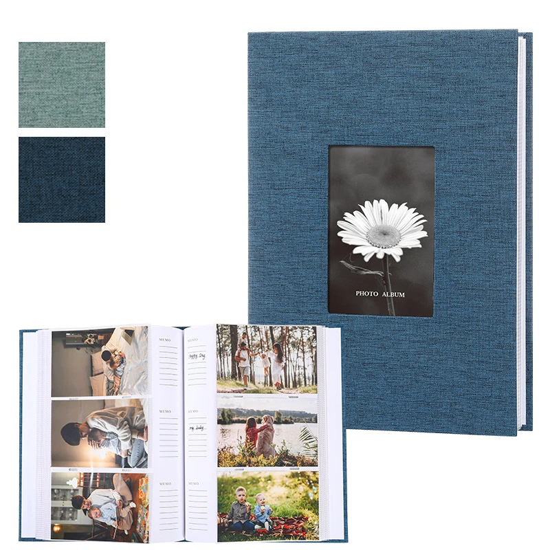 1 Juego de álbum de cubierta de tela de lino, álbum de almacenamiento de fotos tipo entrelazado de 6 pulgadas, colección grabable de fotos para el crecimiento de niños, 200/300 Uds.
