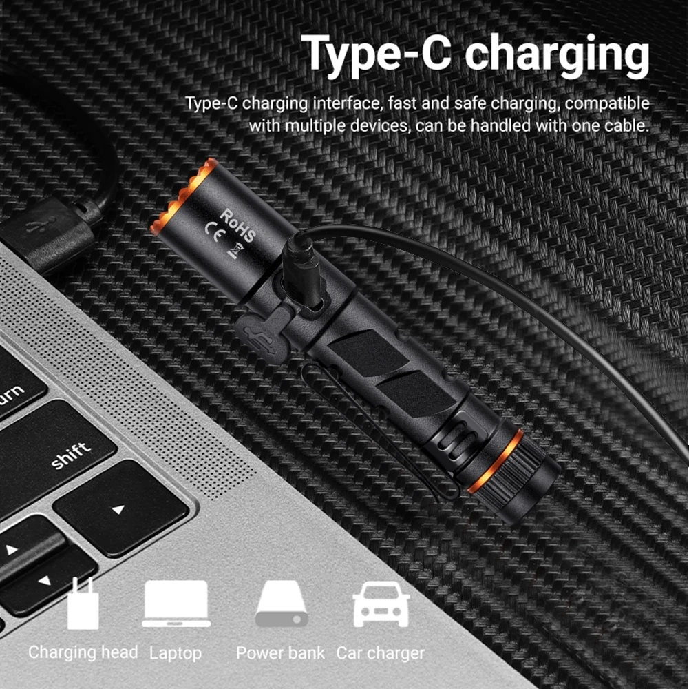 Linterna de Bolsillo LED Zoom Mini EDC de Alta Luminosidad, Recargable por USB, con Imán, Pequeña Antorcha para Campamento, Senderismo y Emergencias al Aire Libre