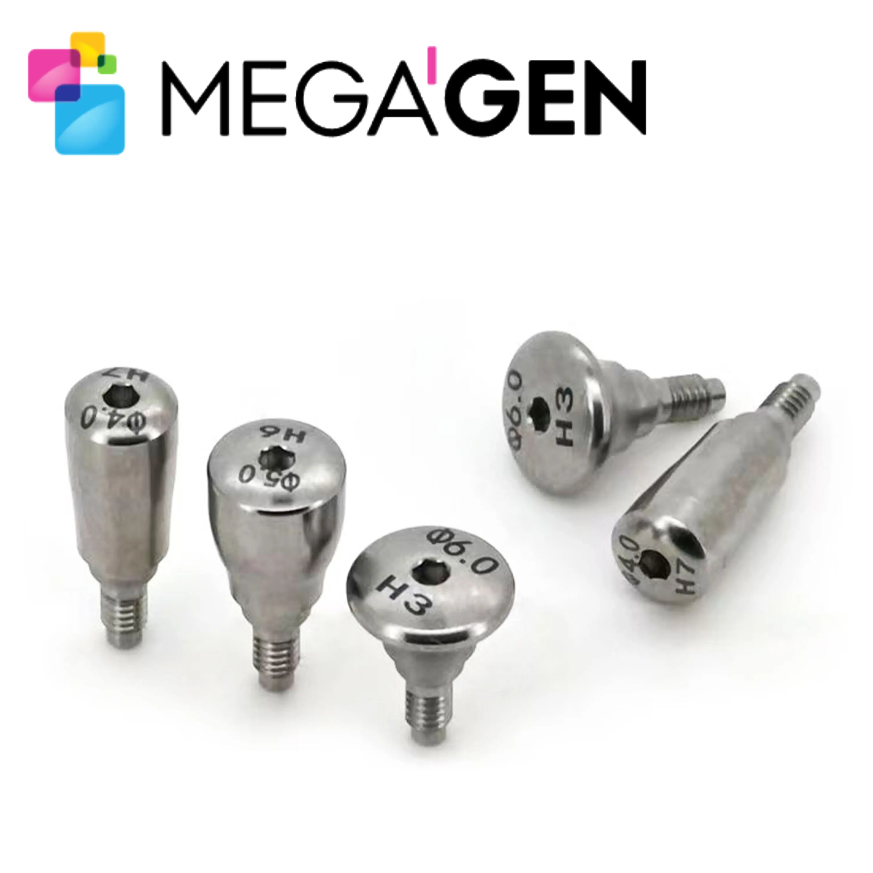 MegaGen AnyOne Piezas de Implante: Pilar de Curación, Coping de Impresión, Pilar de Puente Analógico, Tornillo de Pilar. Aleación de Titanio Grado 5 de Grado Médico