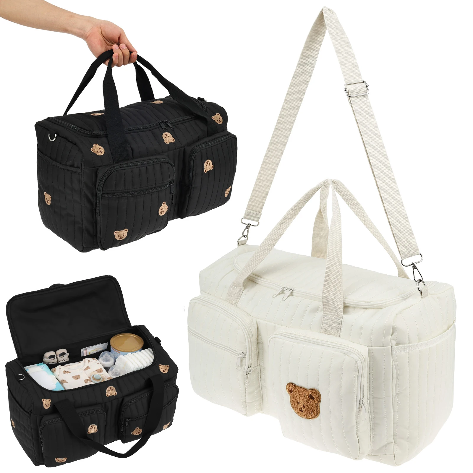Bolsa de Maternidad Portátil de Gran Capacidad con Correa para el Hombro y Múltiples Bolsillos, Bolsa Multiusos para Pañales
