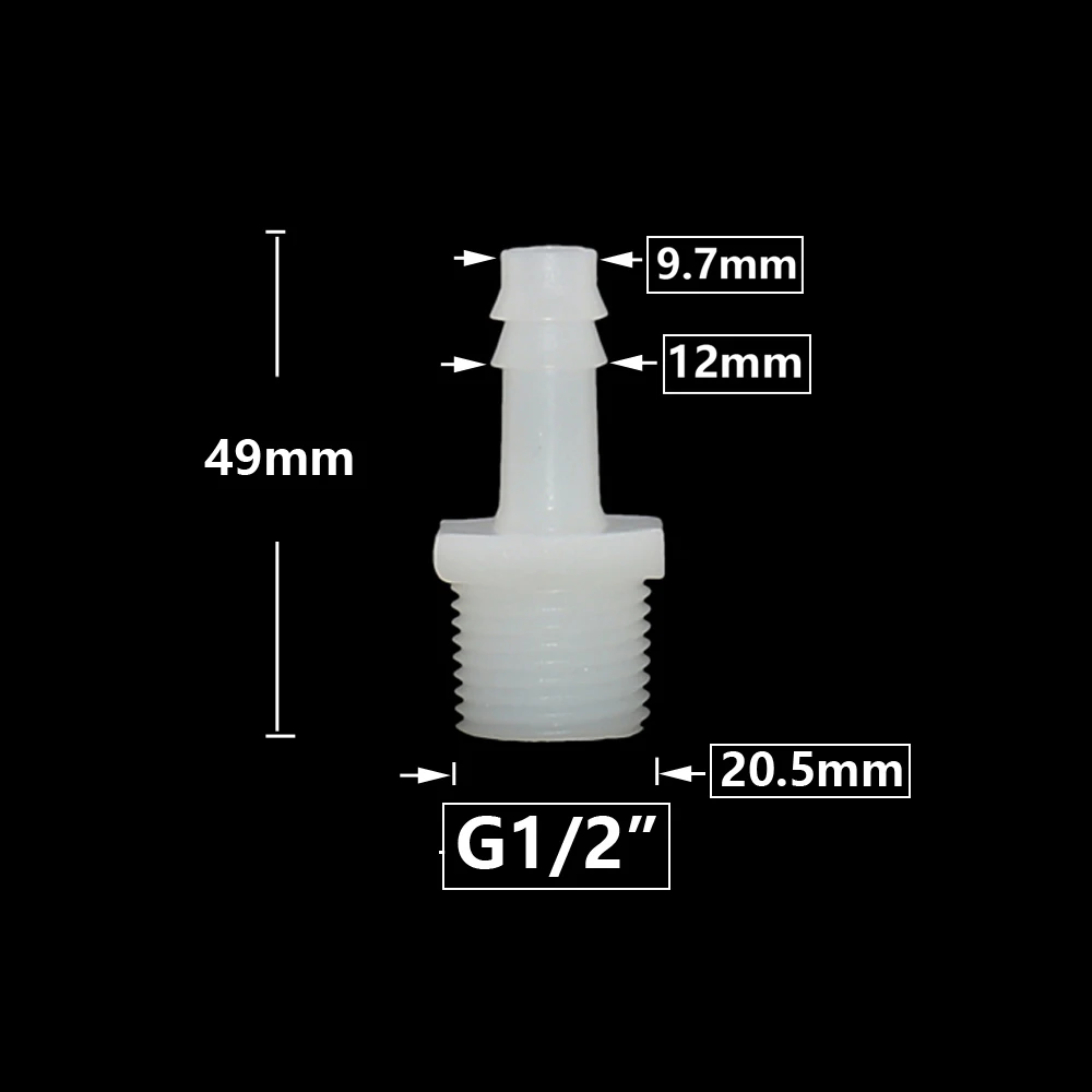 Rosca de 1/2 pulgada a púas 4/6/8/10/12/14/16/18/20mm accesorios de conector de manguera de plástico sistema de riego por goteo acoplador de tubería