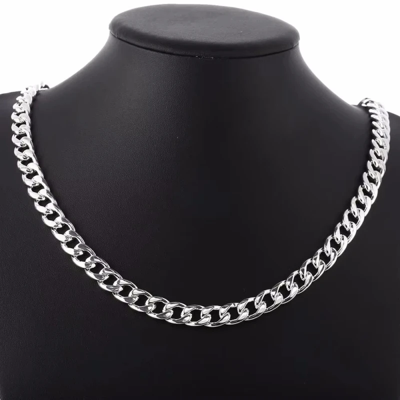Caliente clásico 10MM cadena cuadrada 925 pulsera de plata esterlina collar conjunto de joyería para hombres 20/22/24 pulgadas moda fiesta regalo de vacaciones