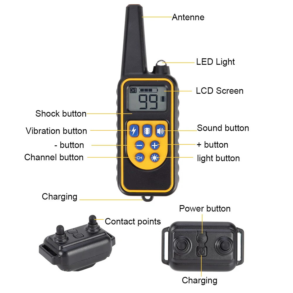 Collar de entrenamiento Digital para perros de 800m, resistente al agua, recargable, Control remoto, mascota con pantalla LCD para todos los tamaños, sonido de vibración de choque