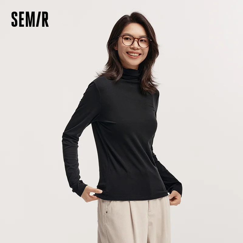 Camiseta Térmica Antibacteriana de Cuello Alto Semir para Mujer, Ajustada, de Manga Larga, Color Sólido, para Uso Diario, Modelo 2026