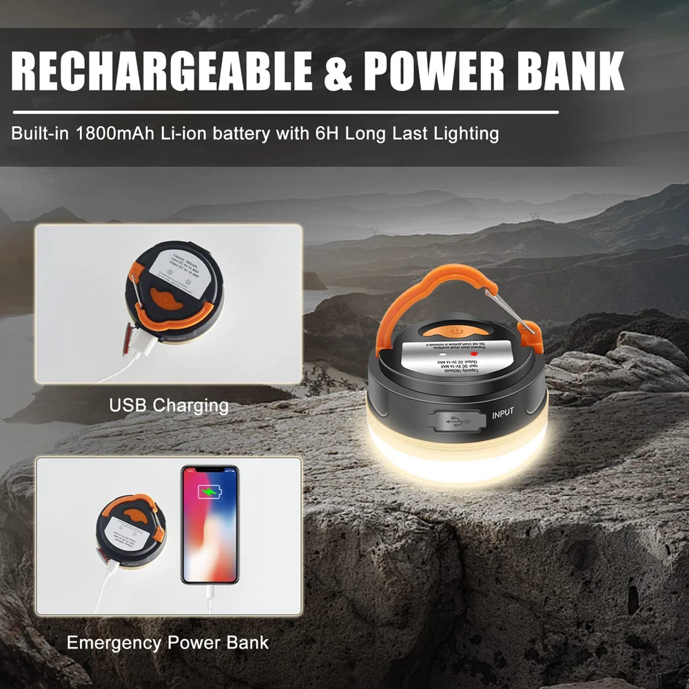 Linterna de Camping de alta potencia de 10W, lámpara para tiendas de campaña, 1200mah, recargable por USB, luces portátiles para acampar, lámpara colgante nocturna para senderismo al aire libre