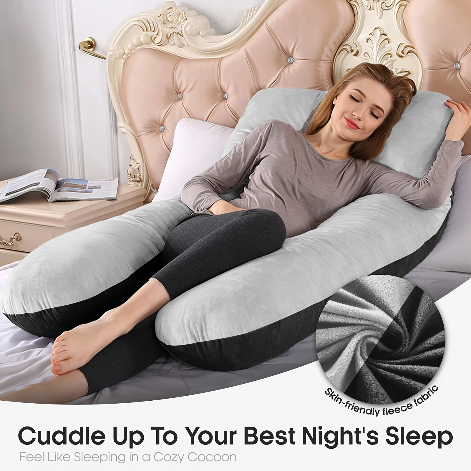 Almohada ergonómica en forma de U para soporte de cuello y espalda, almohada corporal de embarazo de maternidad, cojín para dormir de viaje de oficina para adultos