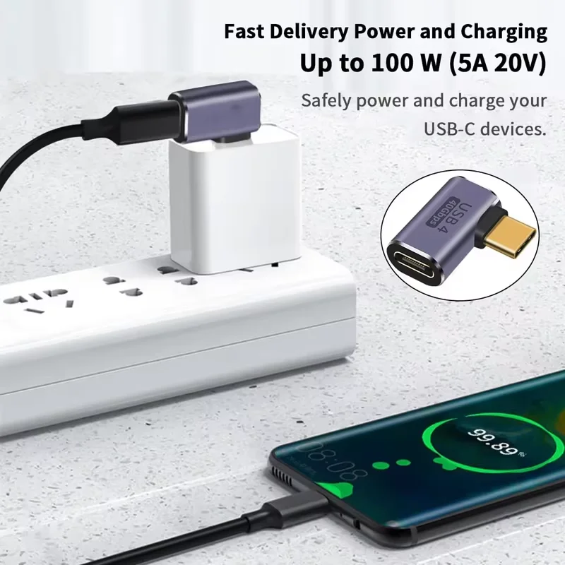Convertidor USB C Thunderbolt tipo C adaptador USB 4,0 hembra a macho codo de ángulo recto USBC auricular extensor de carga de datos de Audio