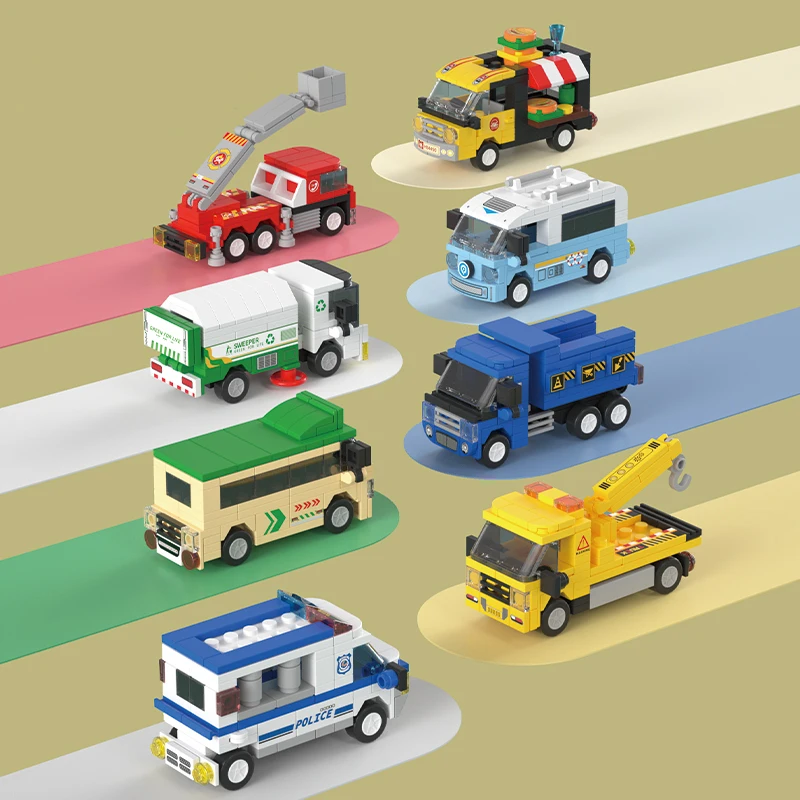 8 juguetes de rompecabezas, bloques de construcción, coches deslizantes, vehículos de simulación con temática urbana, decoraciones interiores exquisitas, regalos navideños