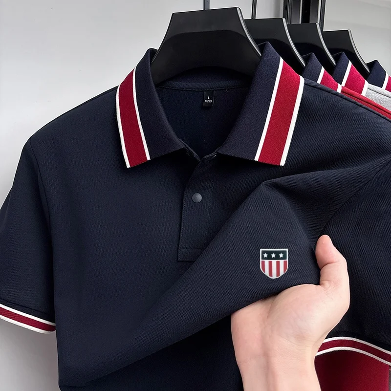 Camisa Polo de Manga Corta para Hombre, Diseño de Rayas con Botones en la Solapa, de Alta Calidad, Suave, Cómoda y Versátil, Ropa Masculina de Verano