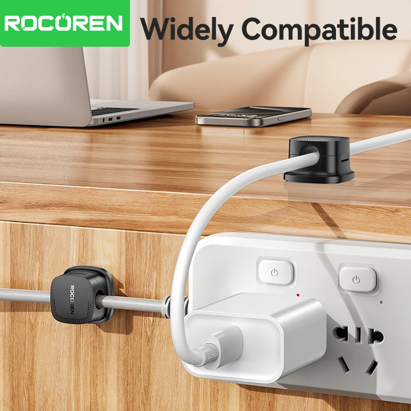 Rocoren-organizador de cables magnético, soporte de cables ajustable suave debajo del escritorio, gestión de cables estable, Clips para cables, 6 uds.