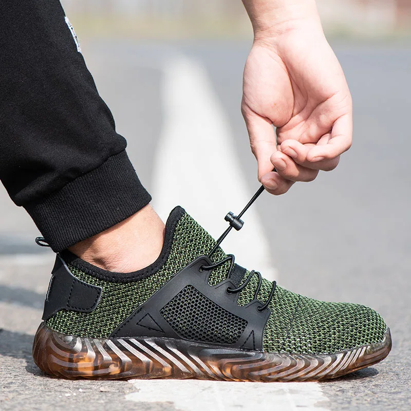 Zapatos de seguridad calados de verano, zapatos de trabajo con punta de acero para hombres, zapatillas ligeras de seguridad indestructibles con protección contra perforaciones