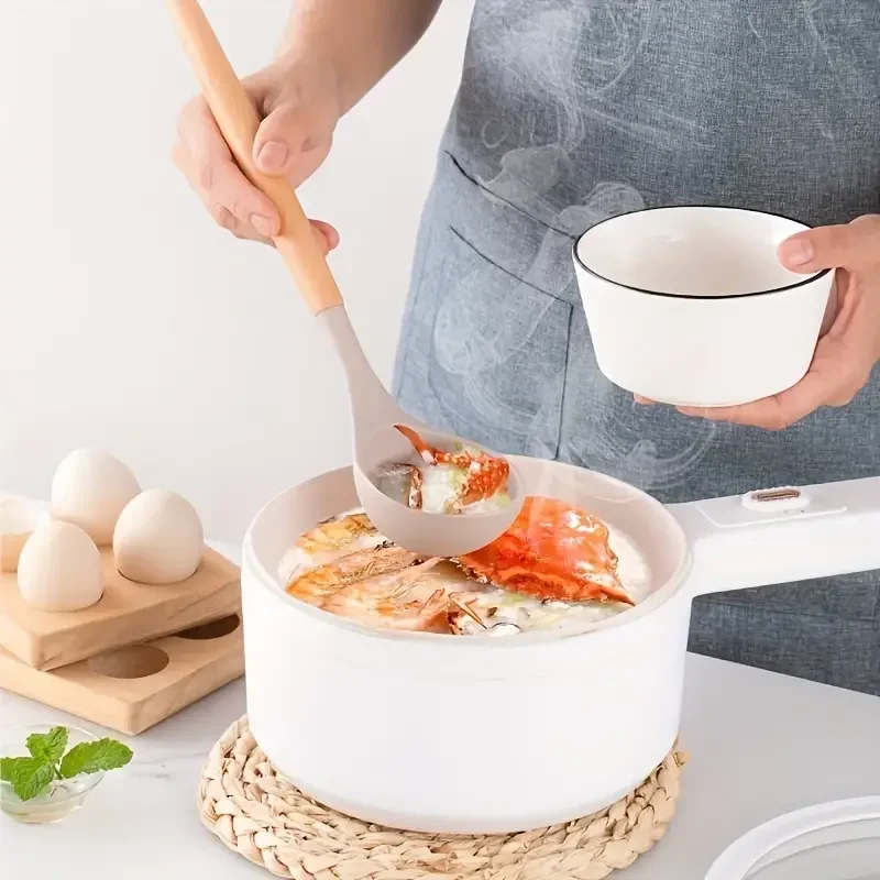 Juego de utensilios de cocina con mango de madera de silicona multicolor, juego de 12 piezas, olla antiadherente, espátula y cuchara, resistentes al calor