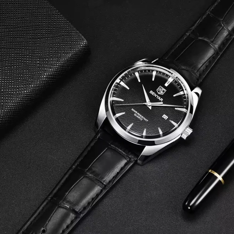 Benyar 5163 relojes de pulsera militares de lujo de la mejor marca relojes de cuarzo de cuero Reloj Simple resistente al agua para Hombre Reloj para Hombre
