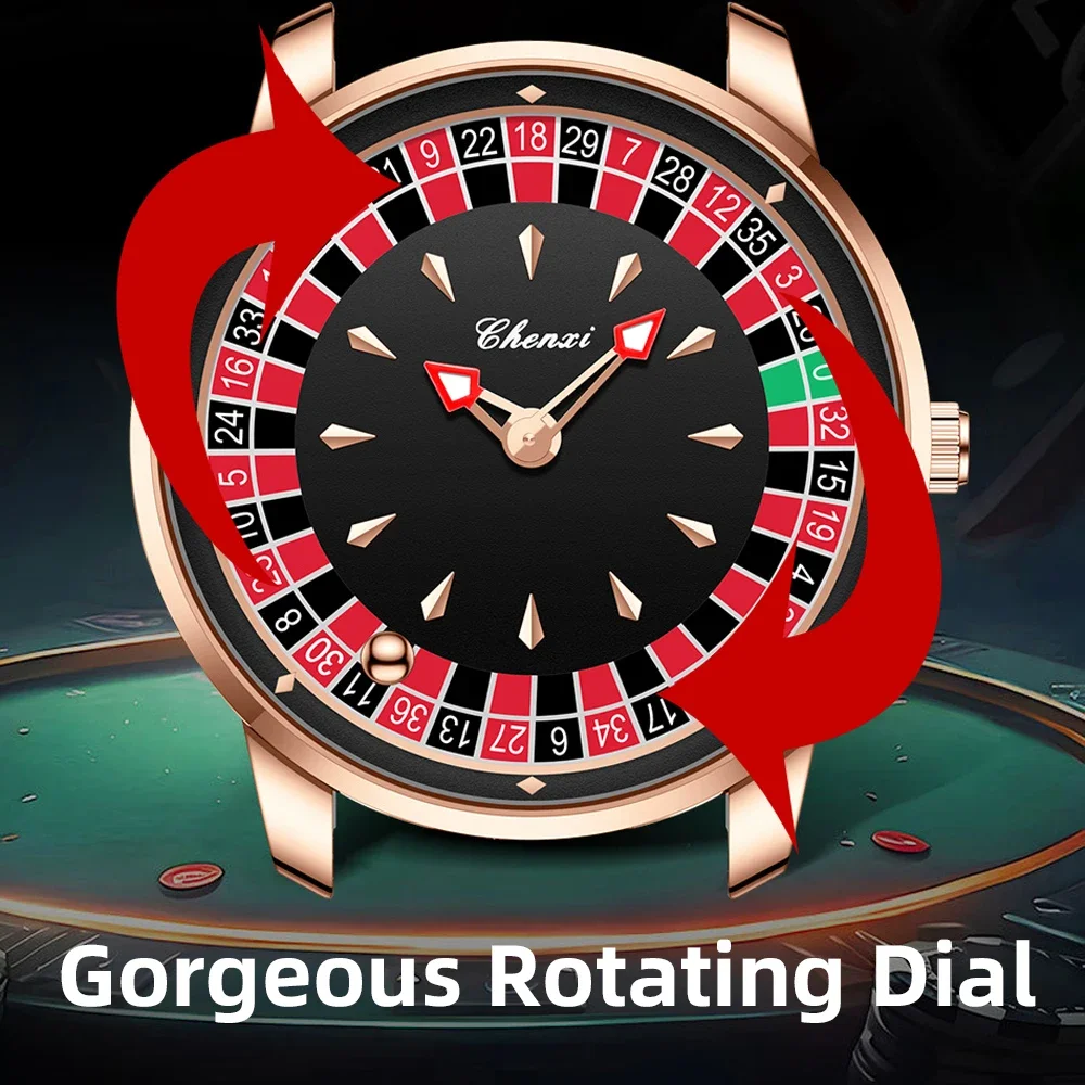 Reloj de Cuarzo CHENXI para Hombre con Esfera Giratoria de Ruleta, Números Arábigos, Resistente al Agua, Manecillas Luminosas, Reloj de Pulsera Masculino, Regalo, Reloj Hombre