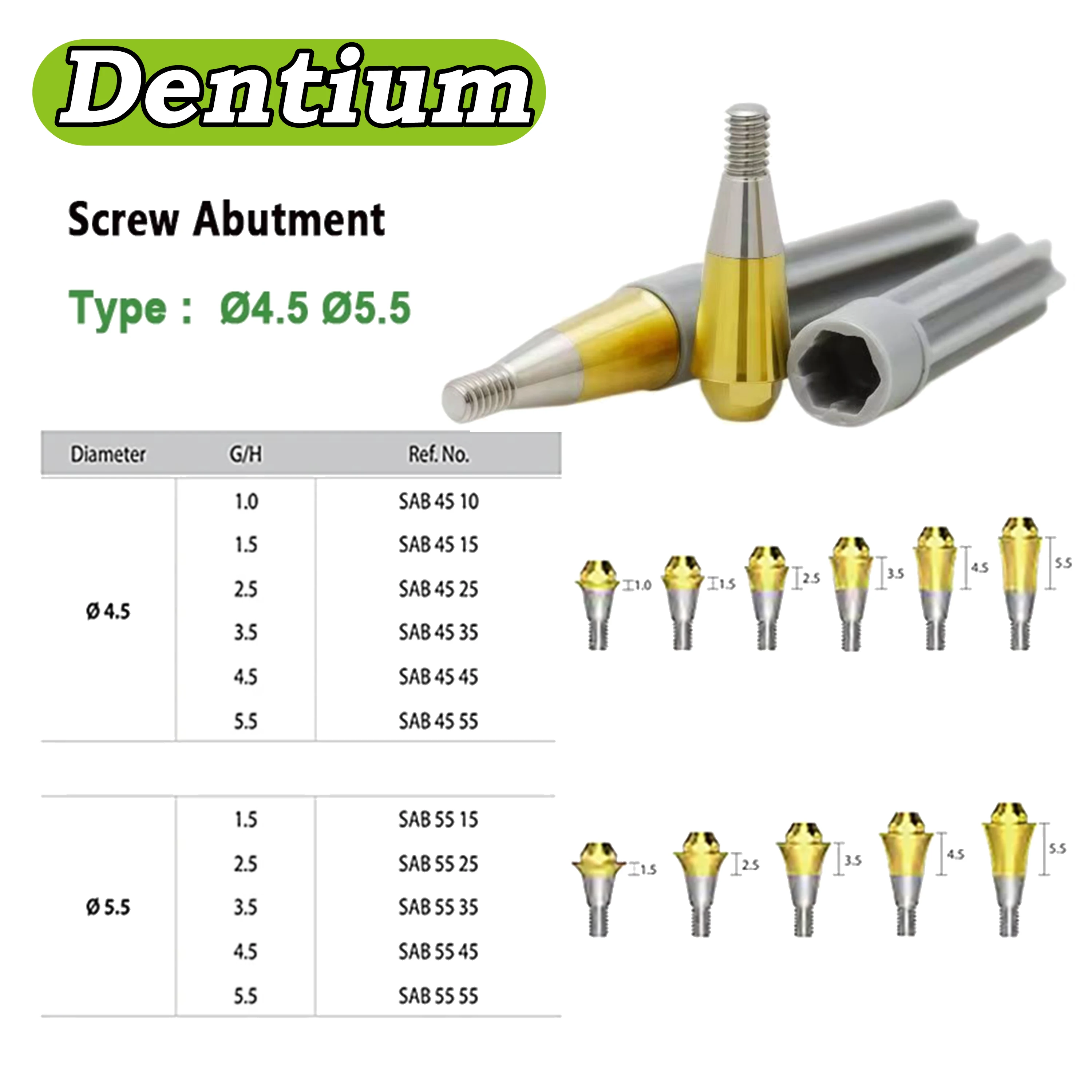 Pilar de titanio recto multiunidad SAB 45 compatible con Dentium, altura 10/15, para restauración de puente de arco completo, venta al por mayor para laboratorios dentales