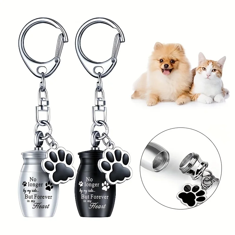 Llavero de urnas para mascotas, perro/gato para cenizas, joyería de cremación, recuerdo conmemorativo con estampado de pata