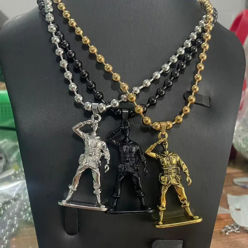 Collar con colgante de soldado a la moda para hombre, de acero inoxidable, con forma de figura retro, estilo hip-hop callejero, joyería para el cuello