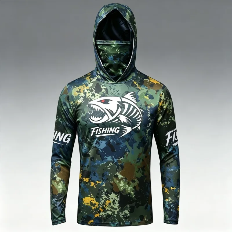 Camiseta de pesca de manga larga con protección solar y sombrero de pescador, ropa de secado rápido para hombre para viajes de pesca al aire libre en verano