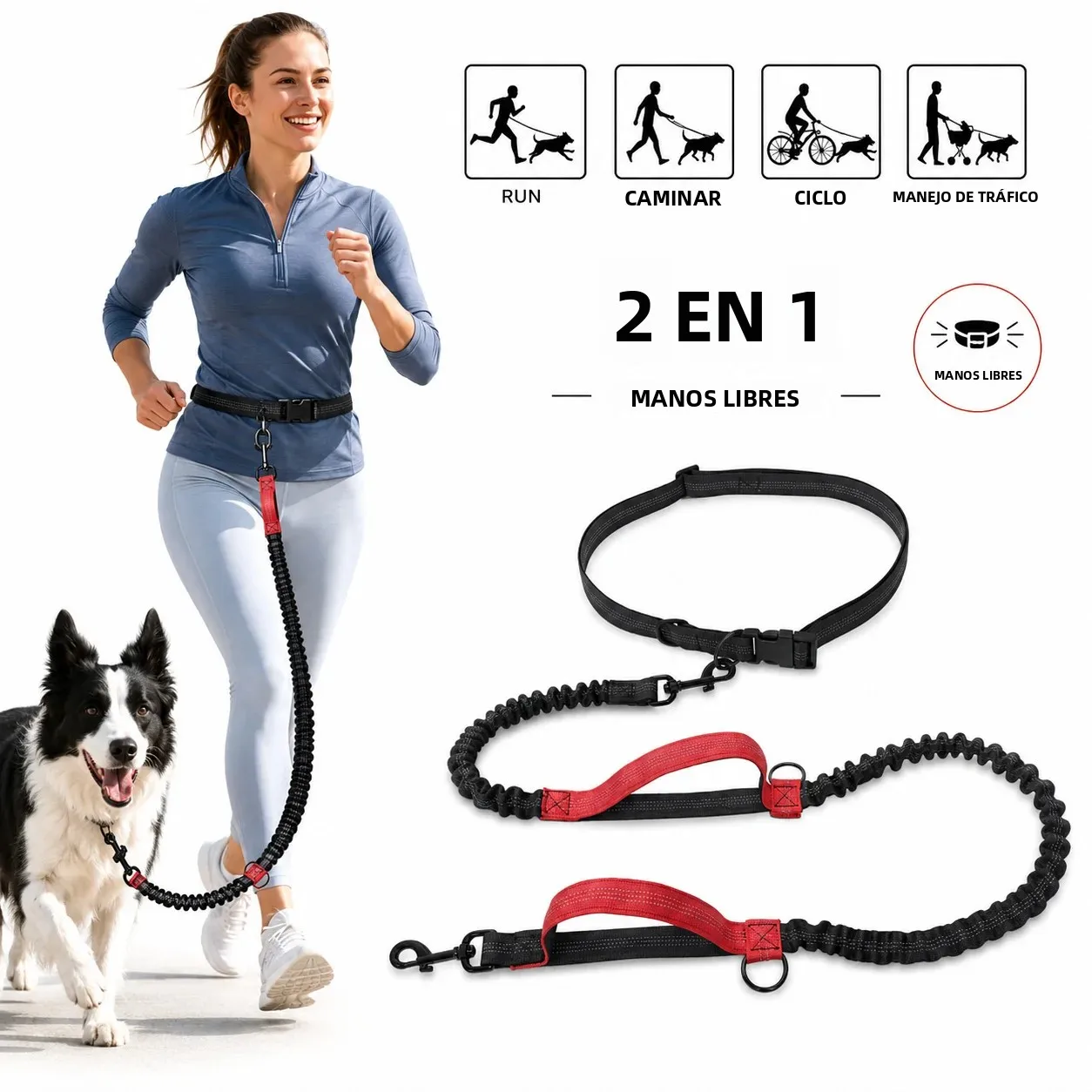 Correa retráctil para mascotas para correr, correa reflectante retráctil para perros con cuerda ajustable para la cintura para correr al aire libre